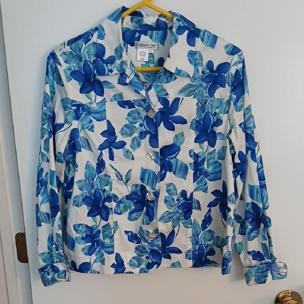 Coldwater Creek, Blue & White Floral Women's Jacket, Size L